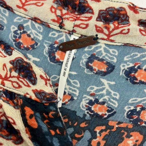 Free People Blue Patchwork Caravan Button Down Top Blouse Size M - Picture 10 of 11
